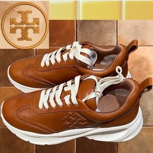Tory Burch Woman’s Tan Leather Sneakers with White Sole